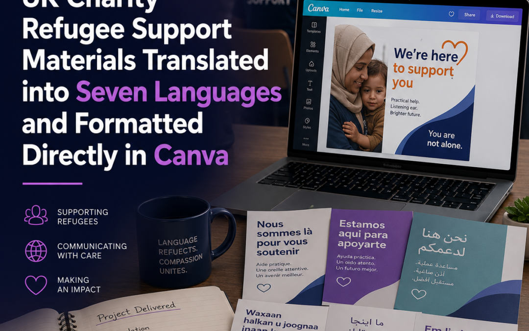 UK Charity Refugee Support Materials Translated into Seven Languages and Formatted Directly in Canva