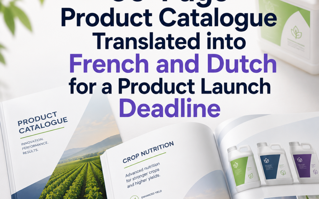 50-Page Product Catalogue Translated into French and Dutch for a Product Launch Deadline